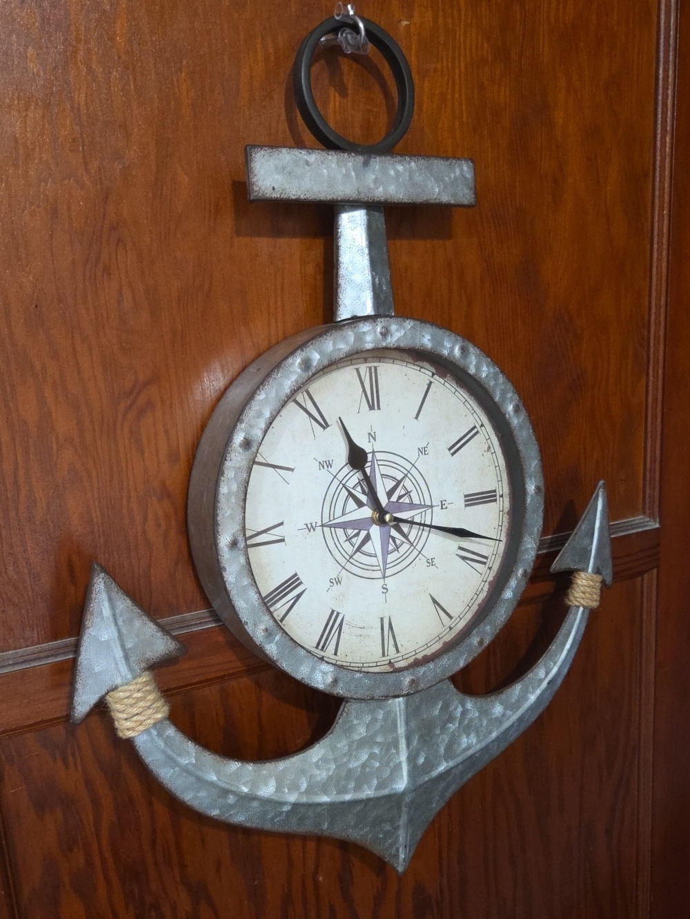 Nautical Anchor Wall Clock in Silver - Coastal Compass Design